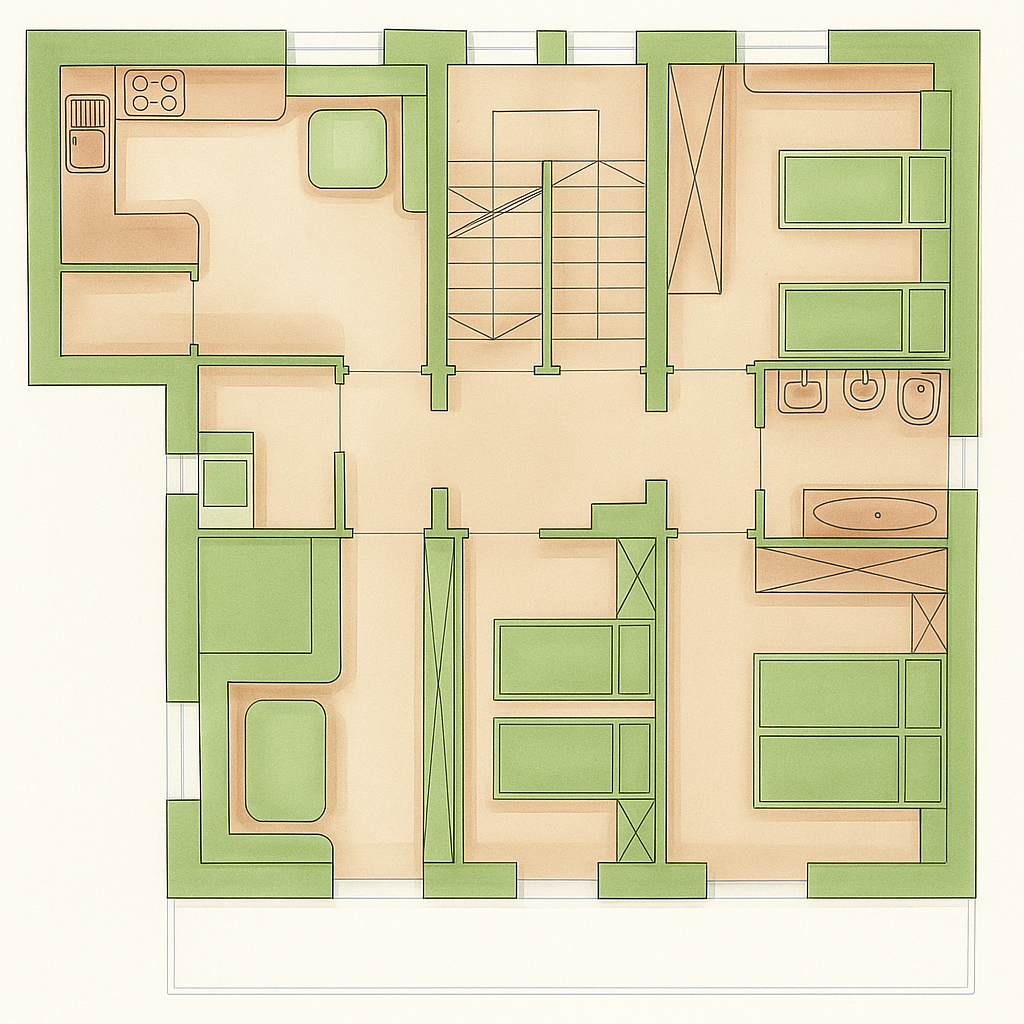 piano abitativo con due camere